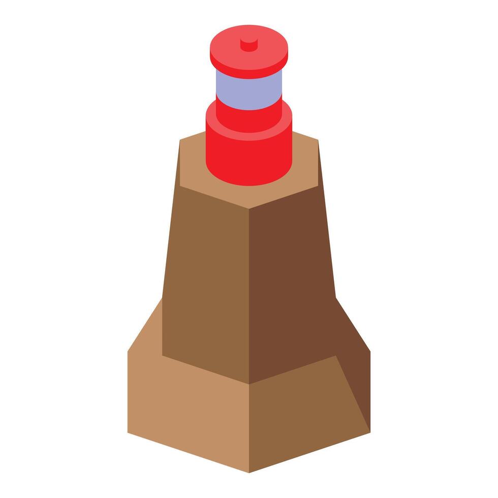 Red lighthouse standing on stone hexagon foundation vector