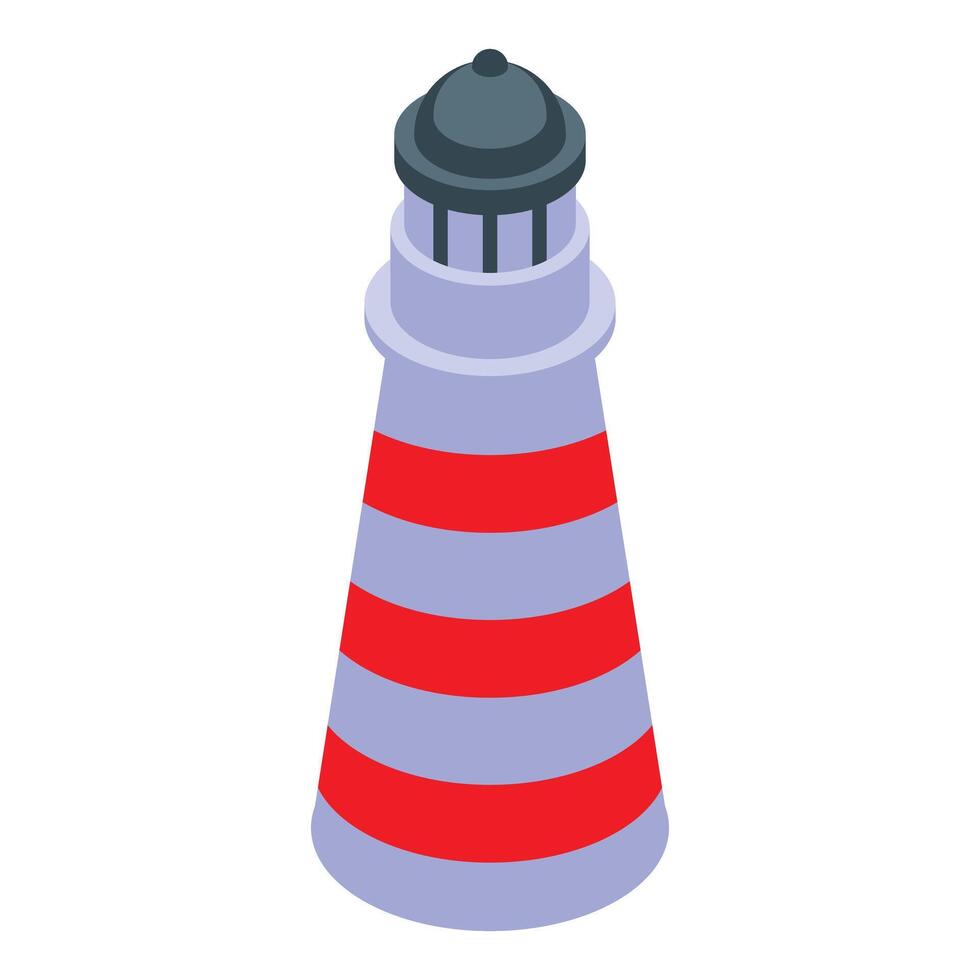 Red and white lighthouse emitting light on the sea coast vector