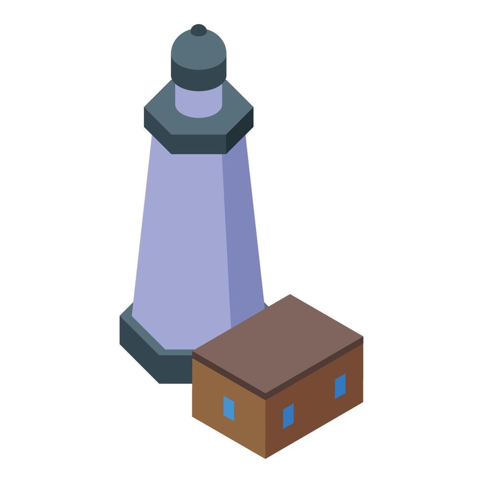 Lighthouse guiding ships with bright light at night isometric icon vector