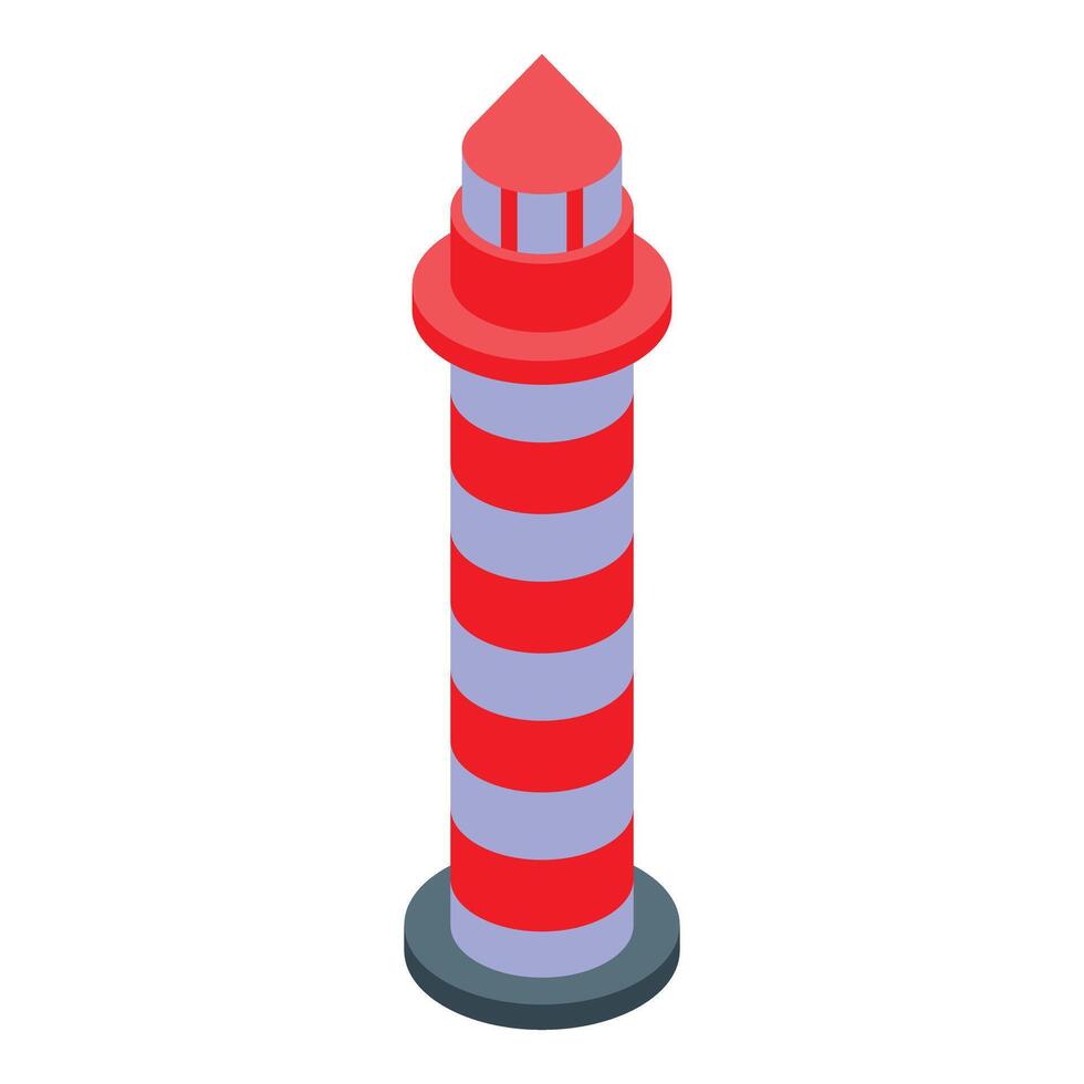 Red and white lighthouse standing on coast guiding ships at sea vector