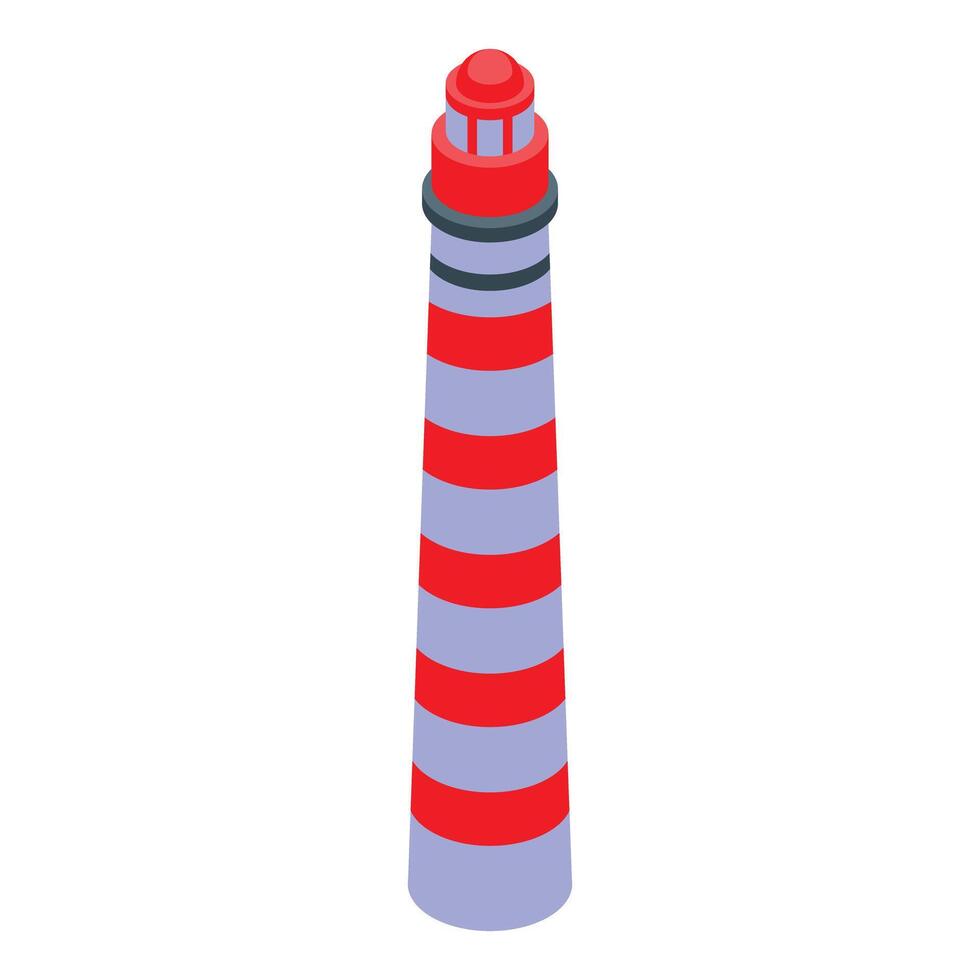 Tall red and white lighthouse guiding ships at sea vector