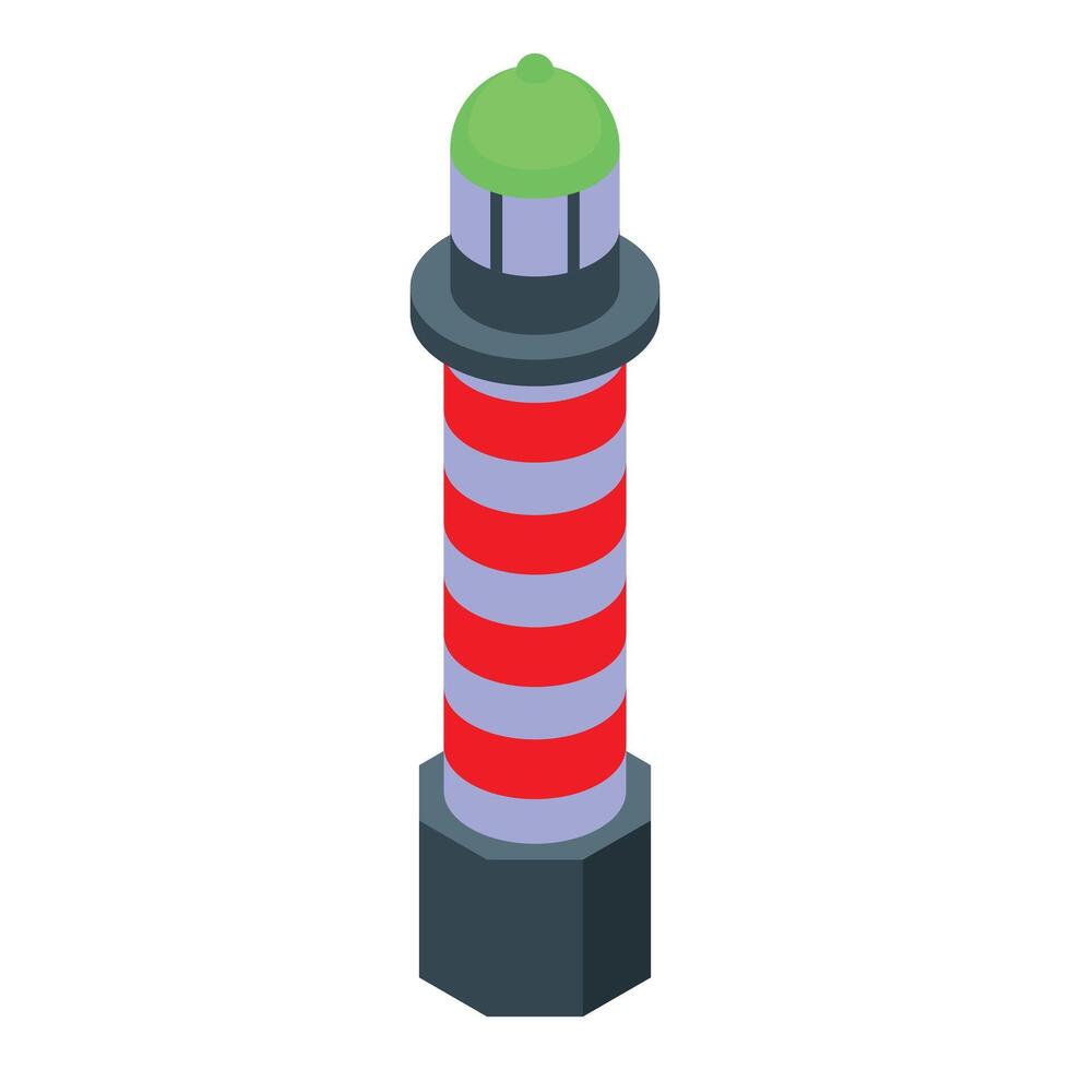 Classic lighthouse emitting light beam at night guiding ships isometric view vector