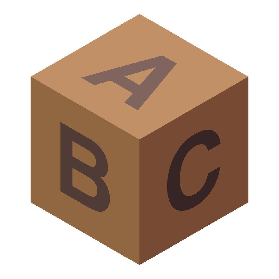Wooden toy block showing letters a b c isometric view vector