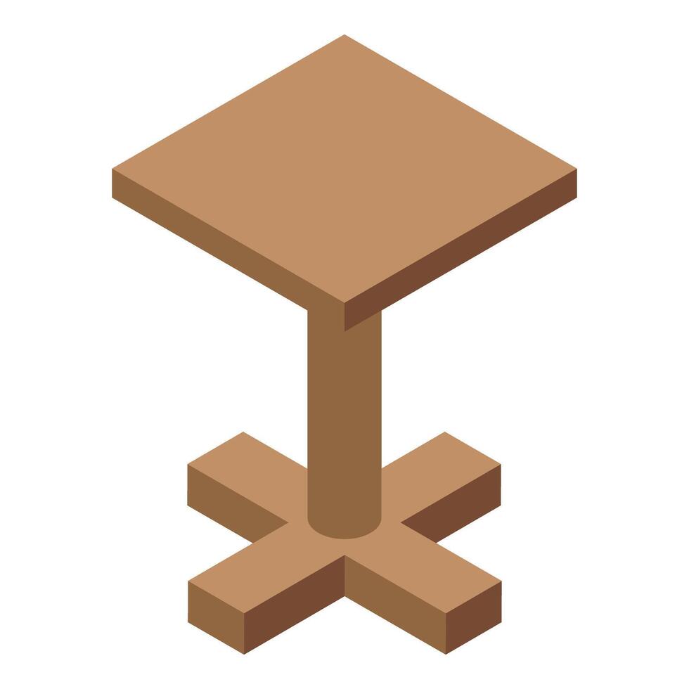 Wooden square table standing on cross shaped legs isometric vector