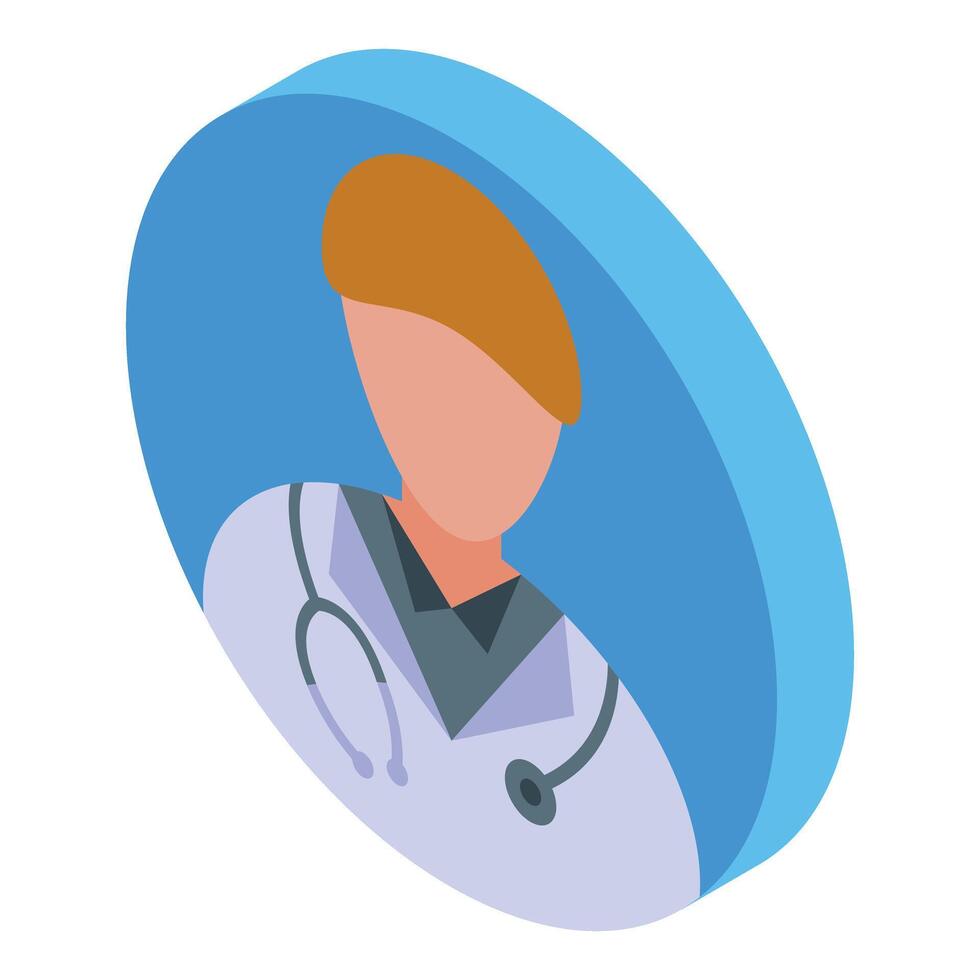 Doctor character wearing white coat and stethoscope isometric icon vector