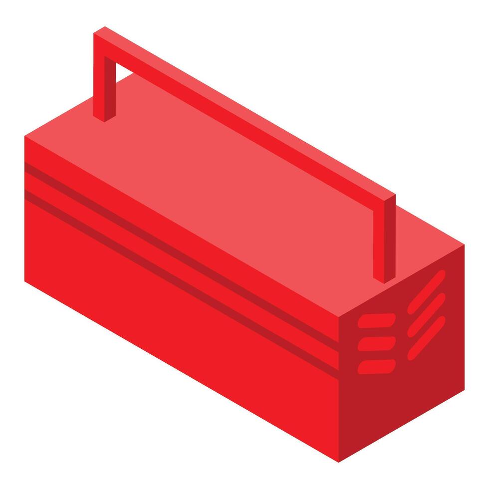 Red metallic toolbox isometric icon showing organizing and storing tools vector