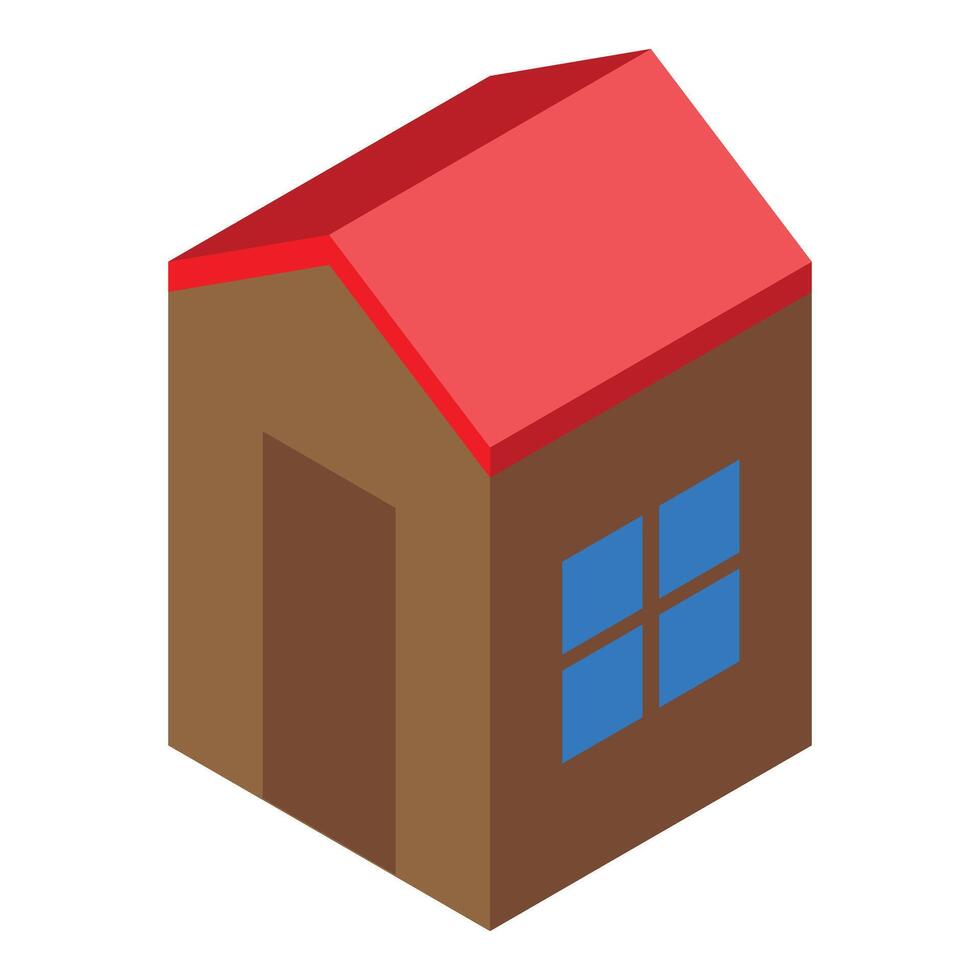 Small wooden house with red roof isometric illustration vector