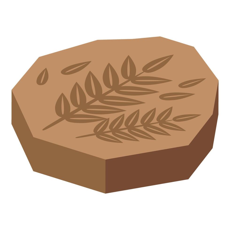 Brown sedimentary rock showing fern fossil imprint vector