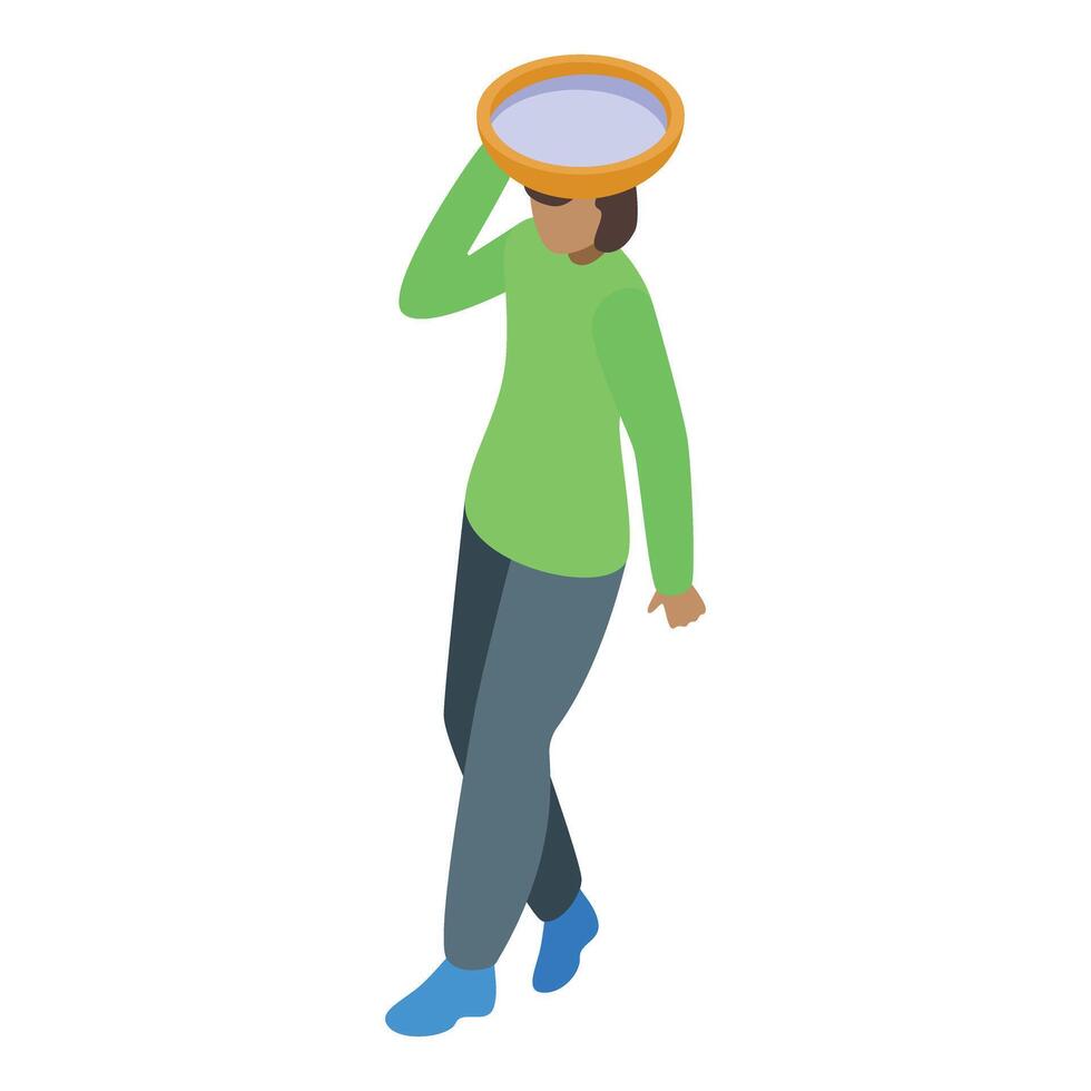 Refugee walking with basin on head seeking shelter vector
