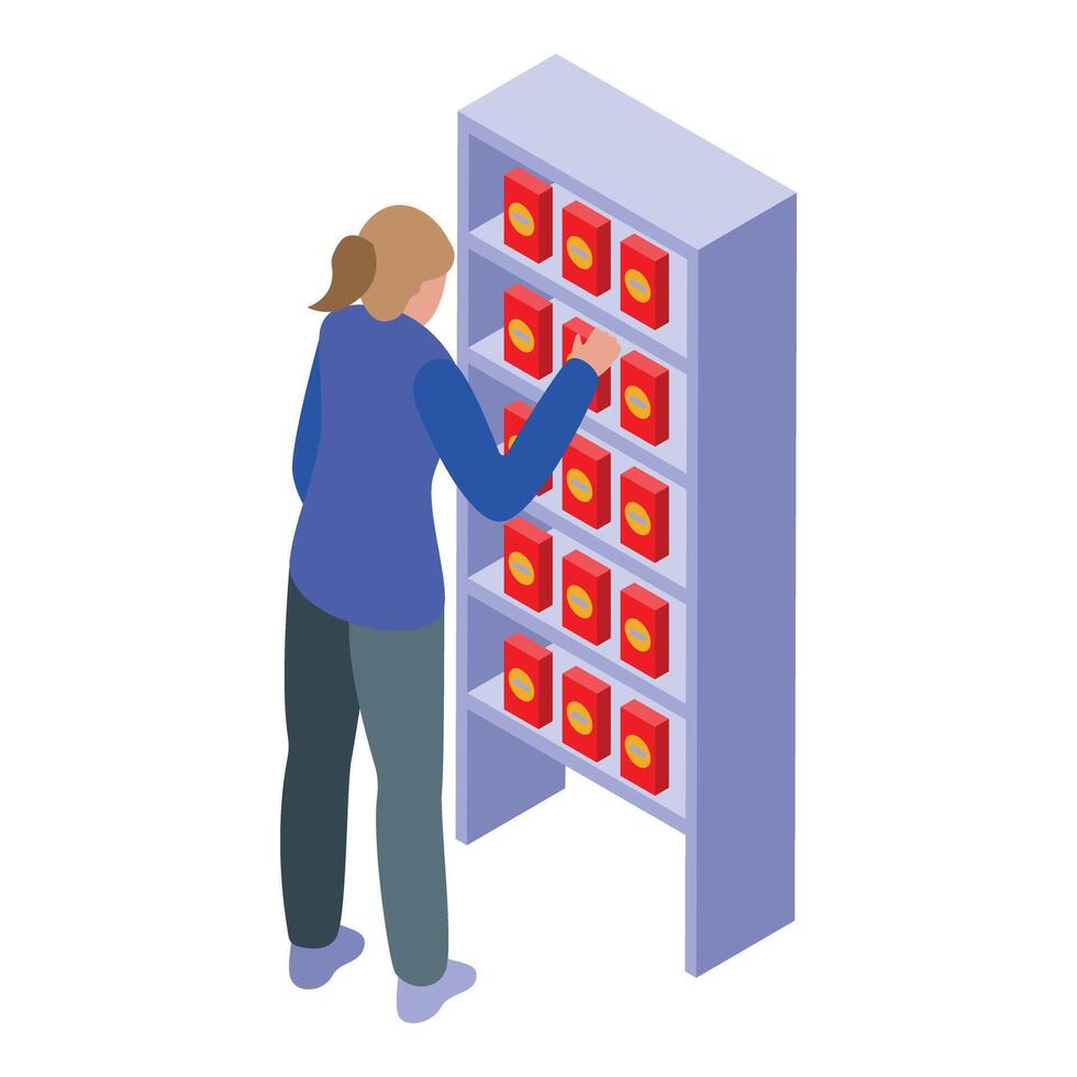 Woman choosing product from shelf in grocery store vector