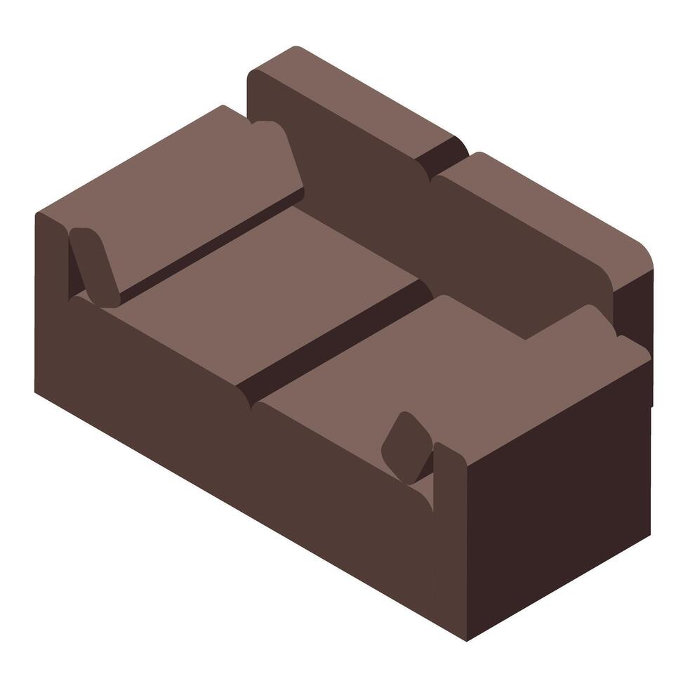 Brown sofa with pillows in 3d isometric view vector