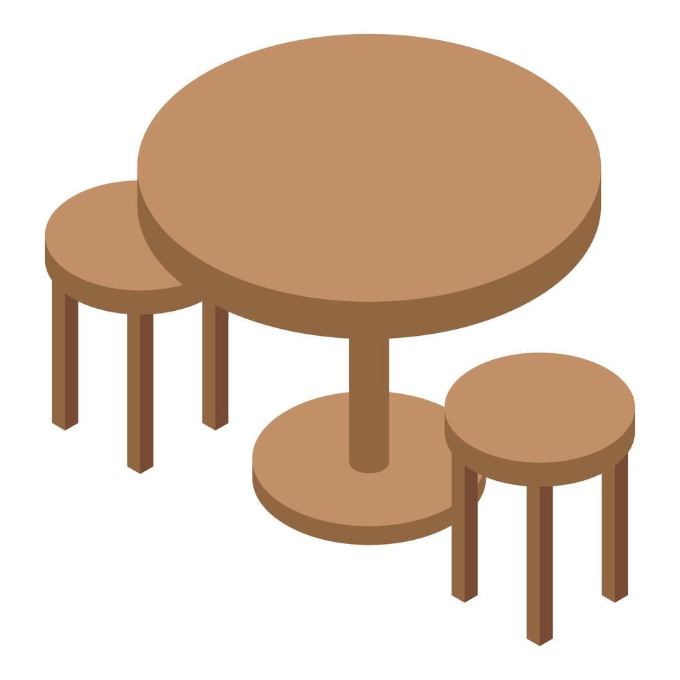 Round wooden table and stools set isometric view vector