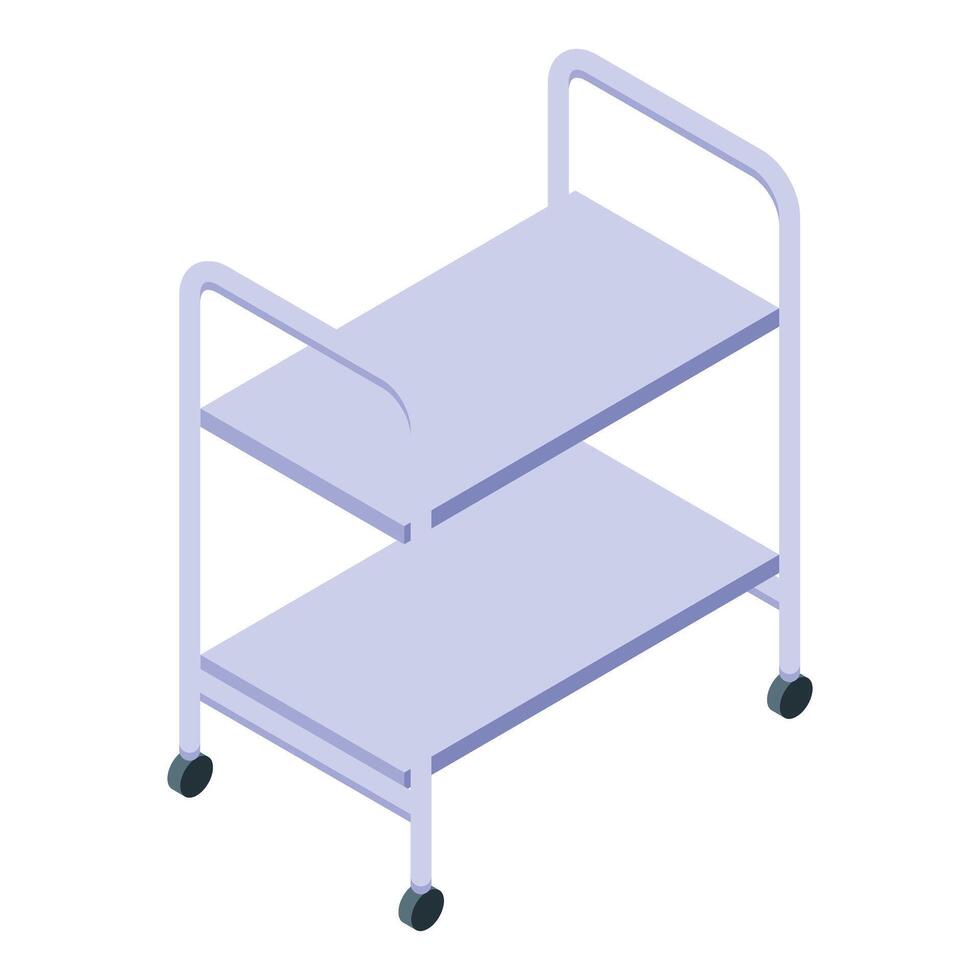 Medical cart with two shelves standing on wheels isometric view vector
