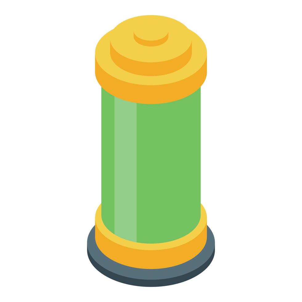 Green battery with a yellow top is being charged vector