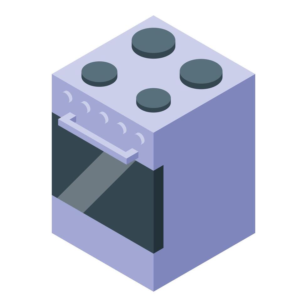 Modern kitchen stove with four burners and oven displayed in isometric view vector
