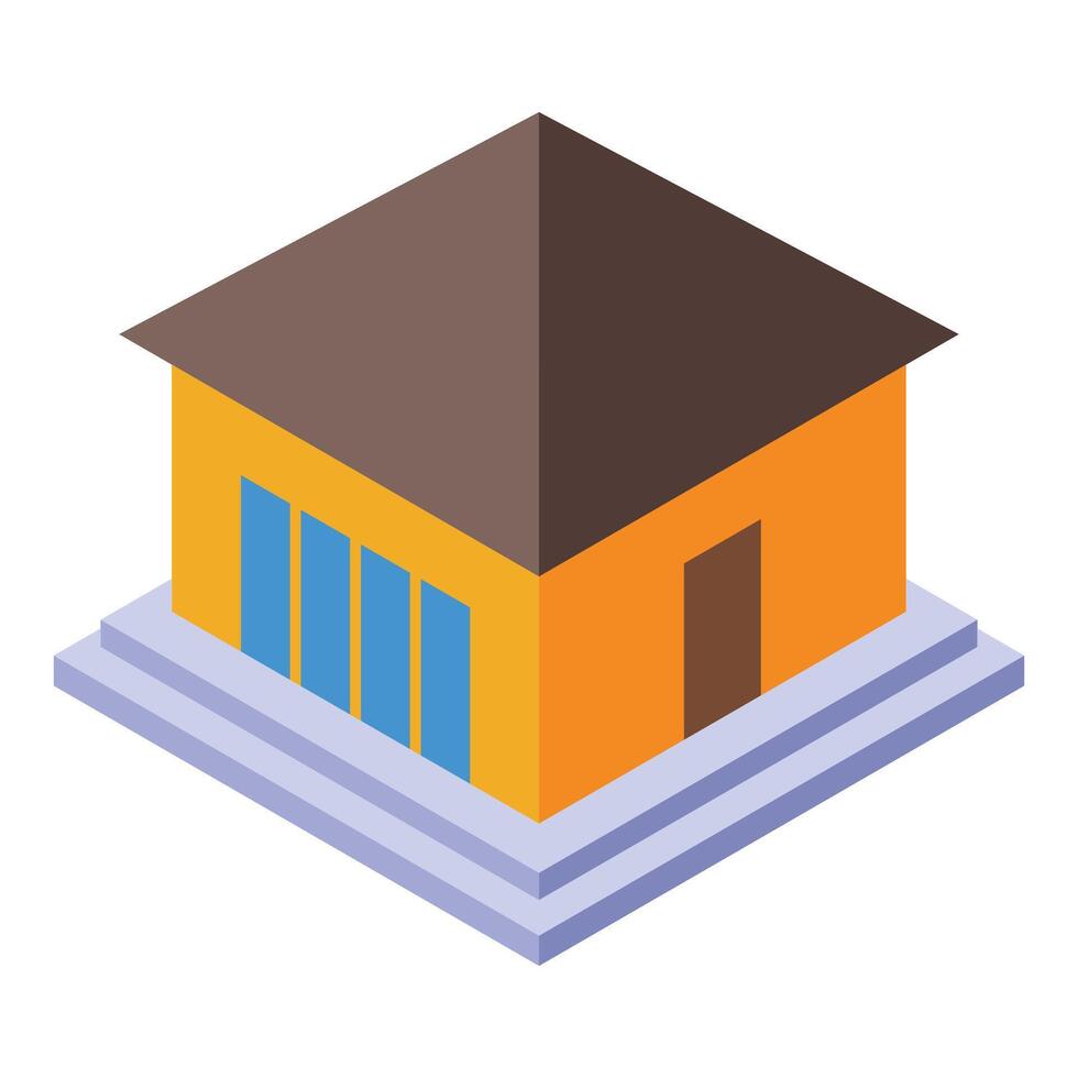 Modern yellow building with brown roof isometric projection vector