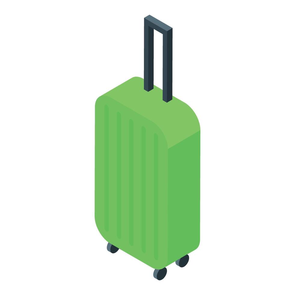 Green suitcase standing upright isometric illustration vector