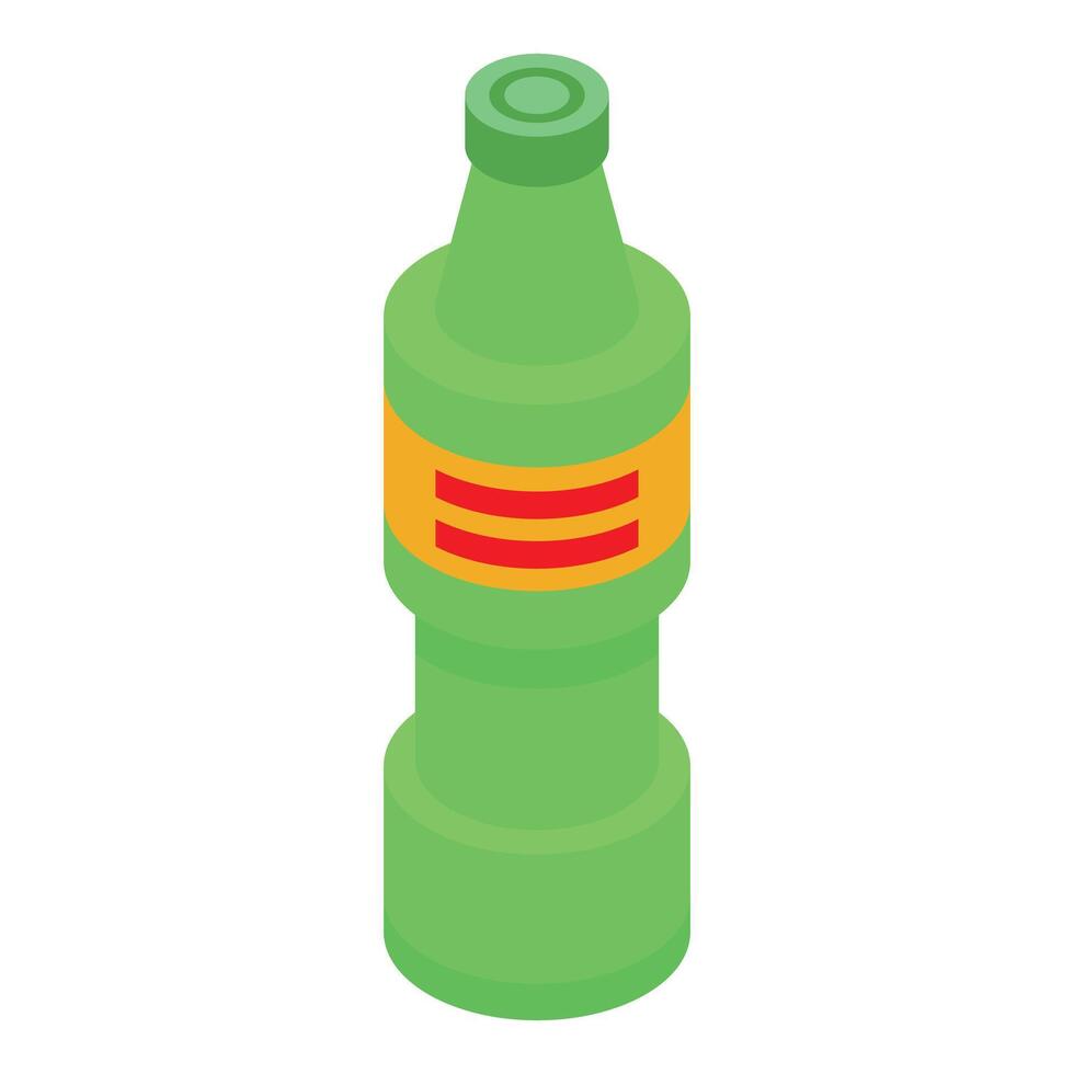 Green plastic bottle with red label isometric view vector