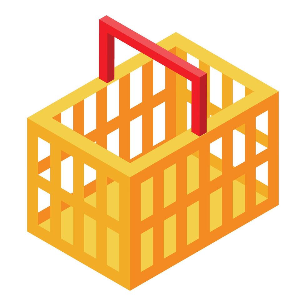 Empty shopping basket with red handle isometric icon vector