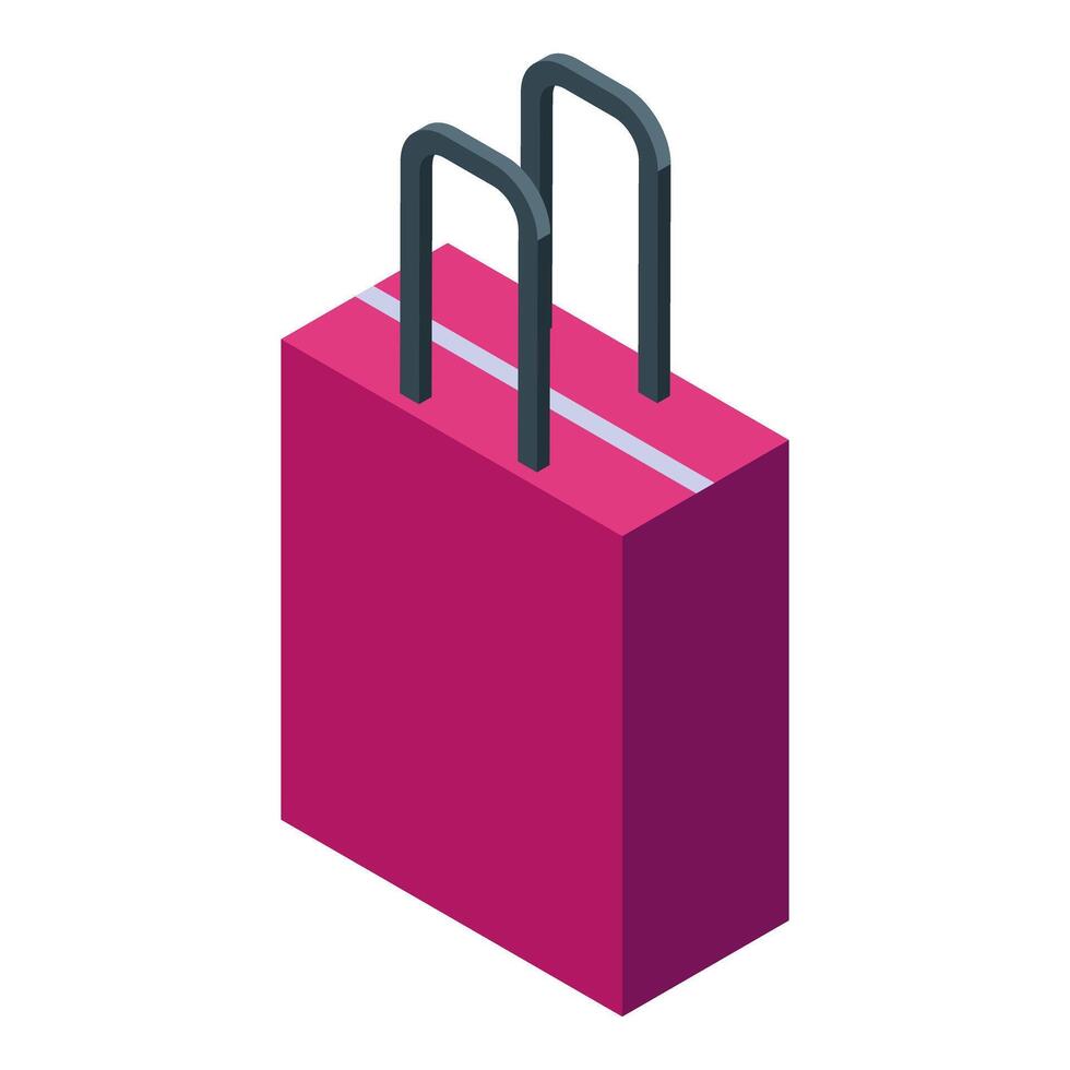 Pink shopping bag standing with handles isometric view vector