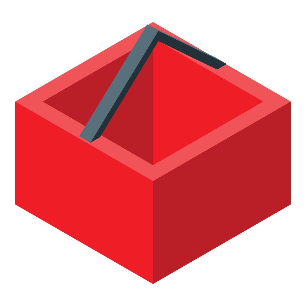Red open box with handle sticking out isometric view vector