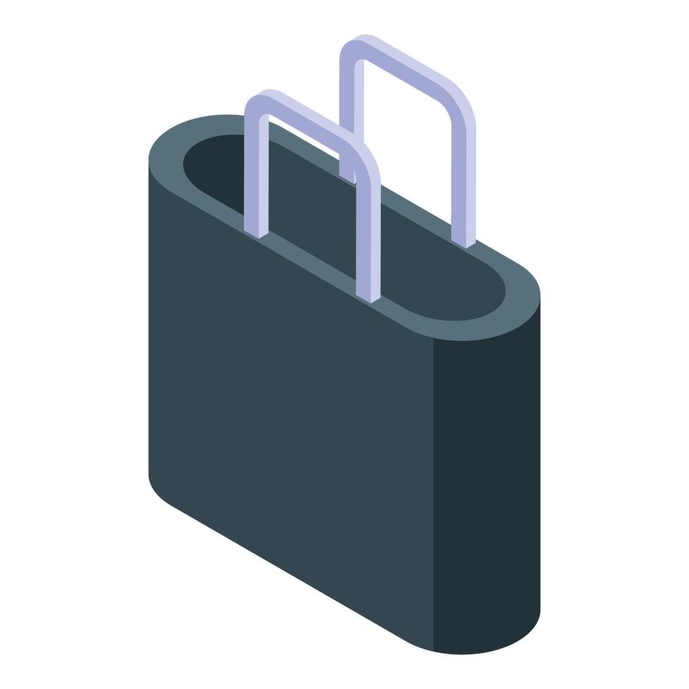 Dark grey shopping bag standing isometric illustration vector