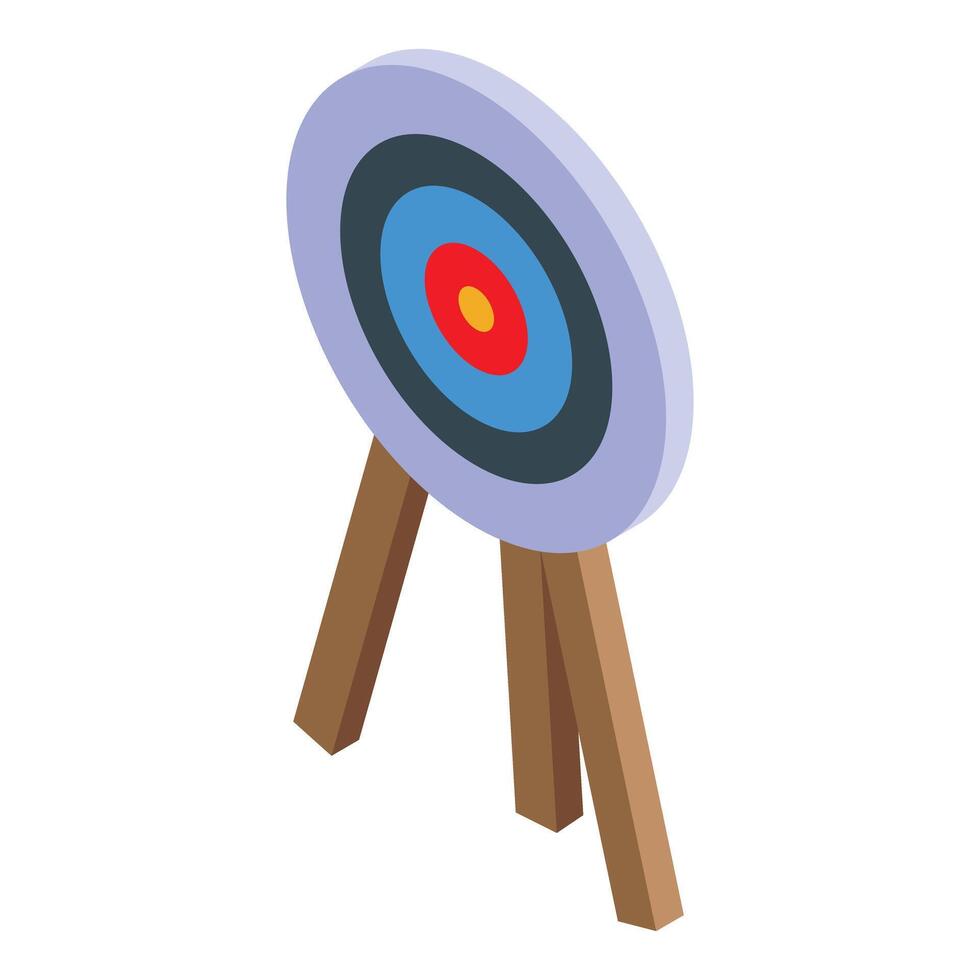 Archery target standing on wooden tripod isometric icon vector