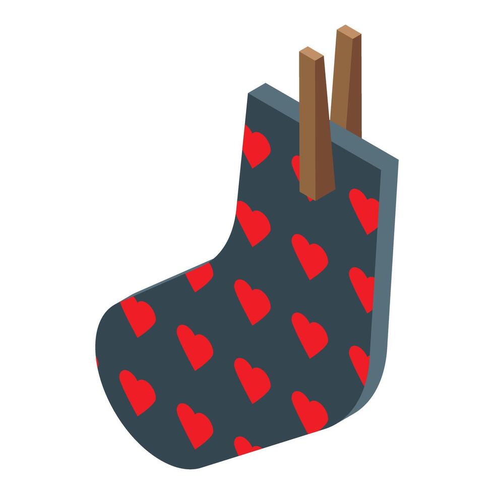 Grey christmas stocking with red hearts is hanging and waiting for presents vector