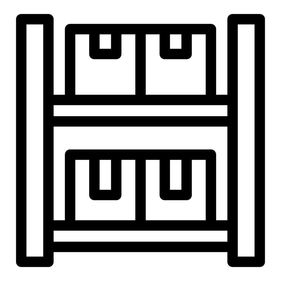 Warehouse storage racks holding cardboard boxes line art icon vector