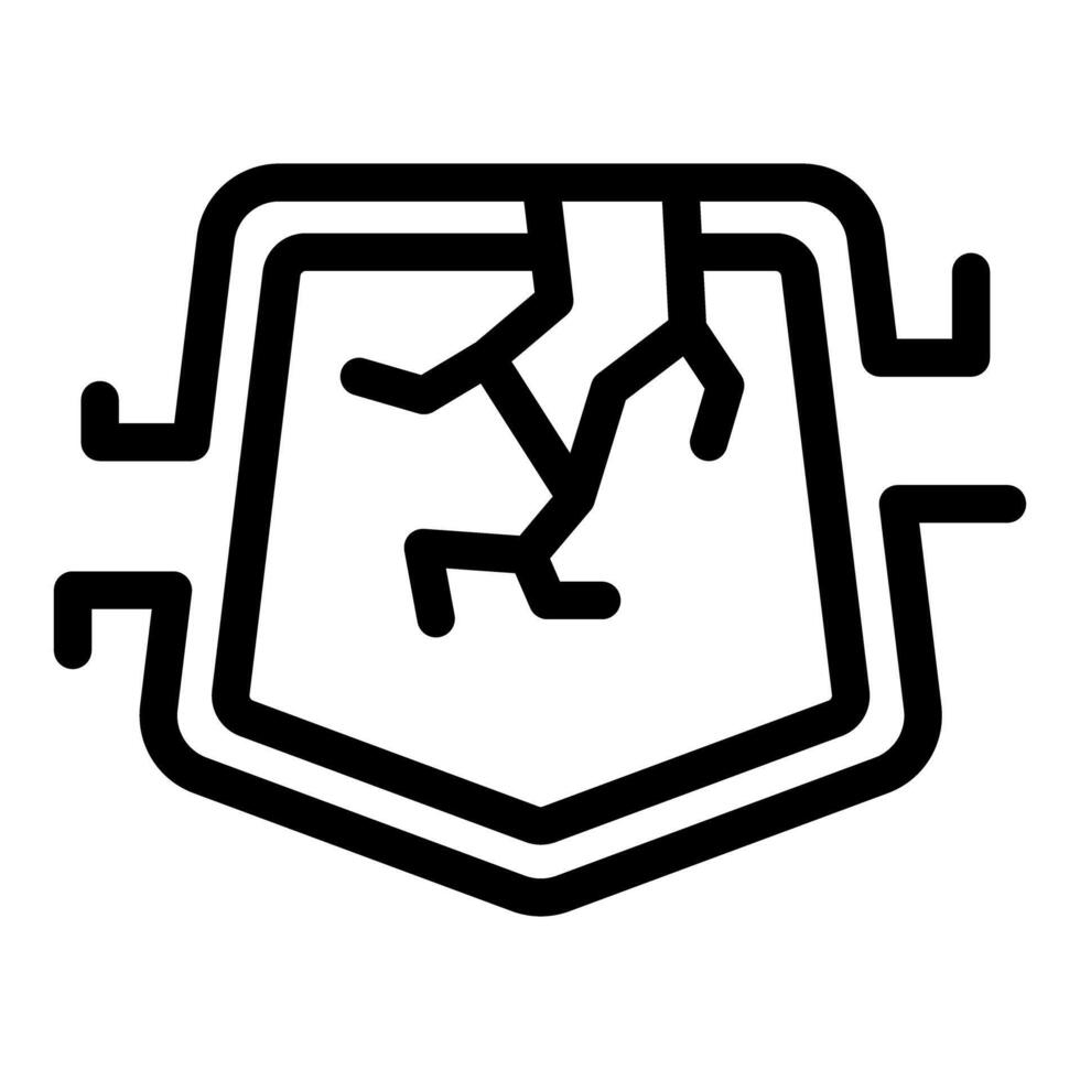 Cyber security shield showing vulnerability with crack icon vector