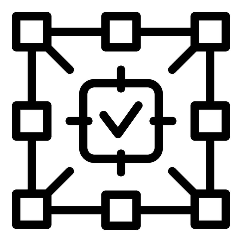 Blockchain network showing validation with check mark icon vector