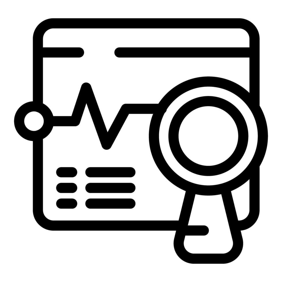 Magnifying glass analyzing medical record with heartbeat line vector
