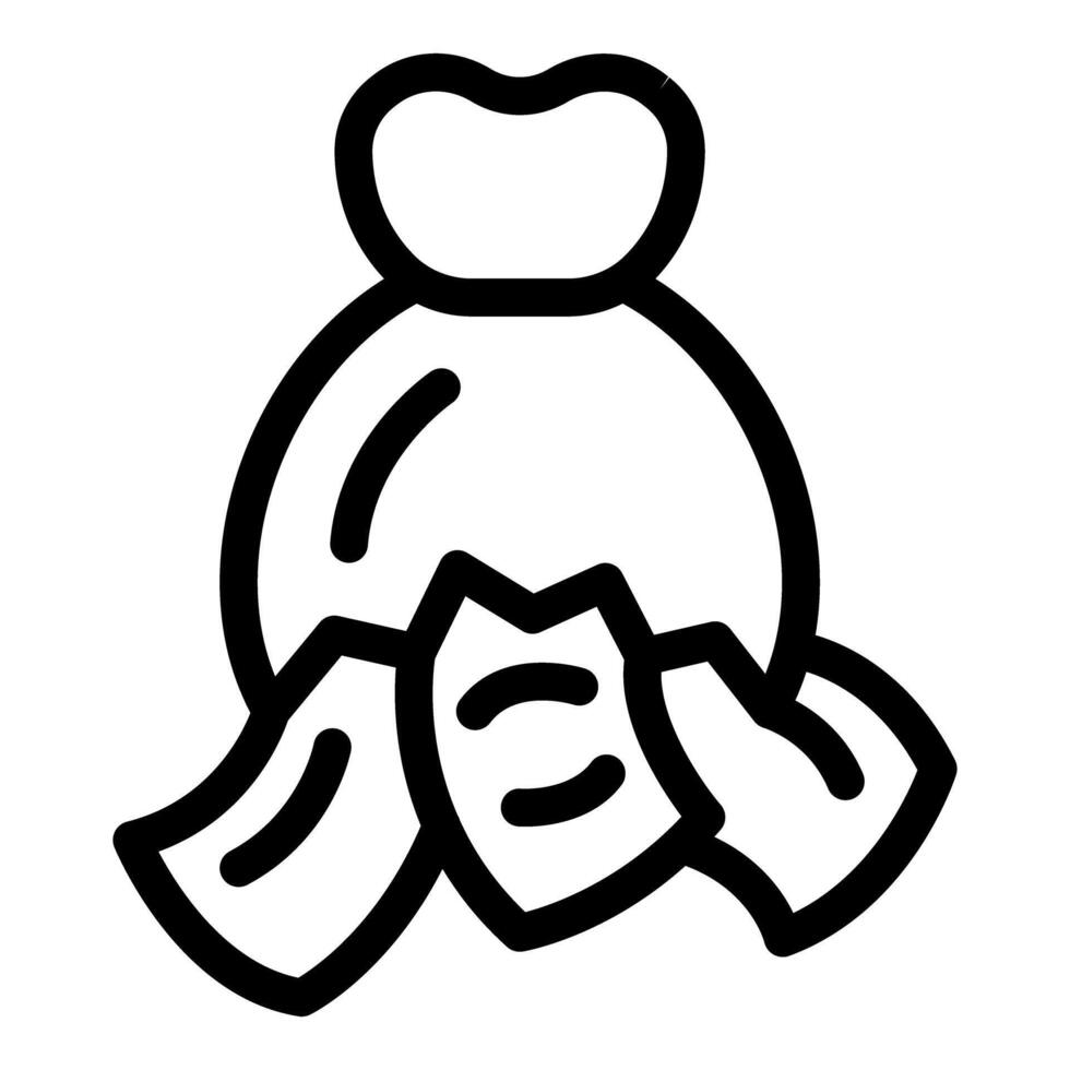Money bag ripping open showing empty inside with torn bills coming out vector