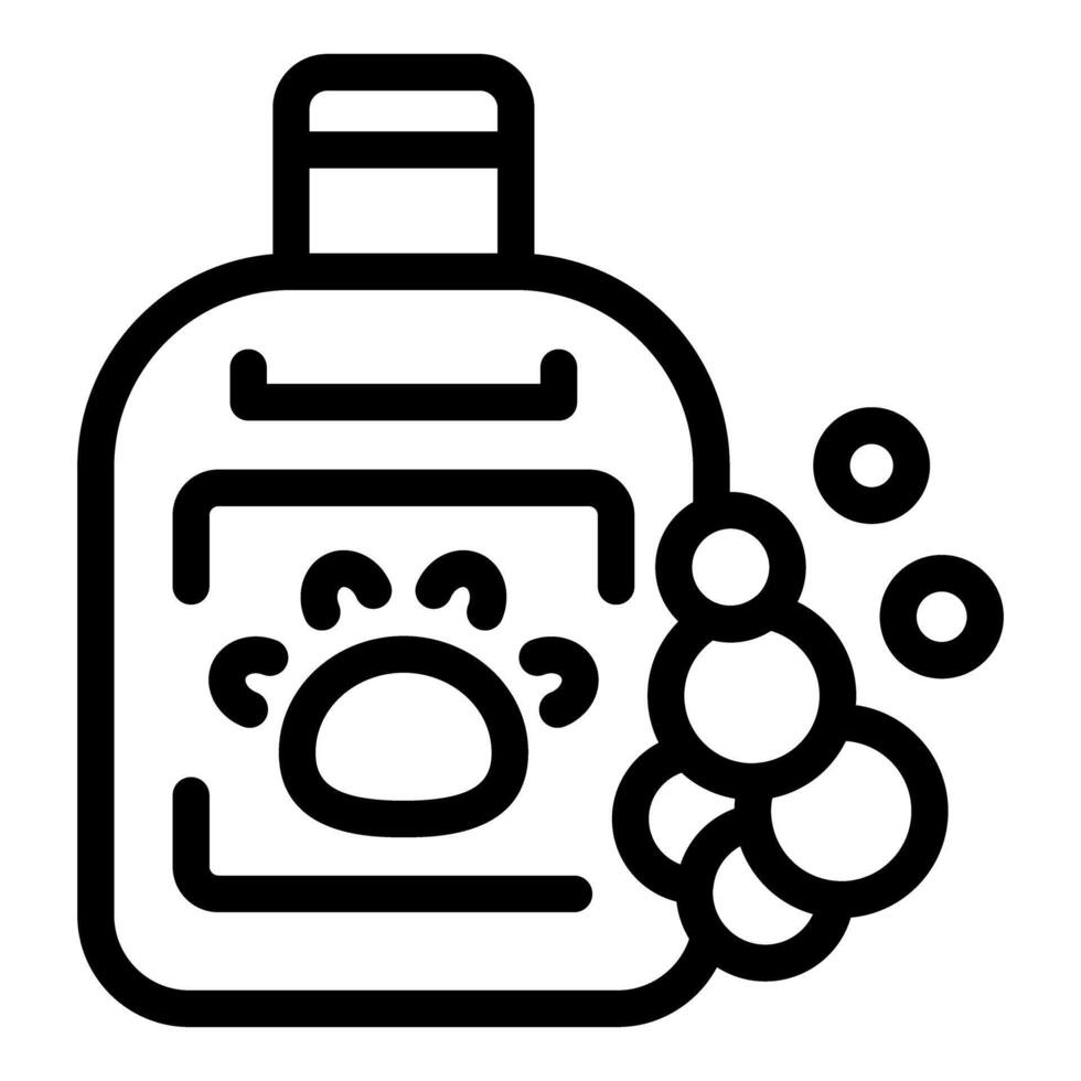 Dog shampoo bottle making bubbles for pet hygiene vector