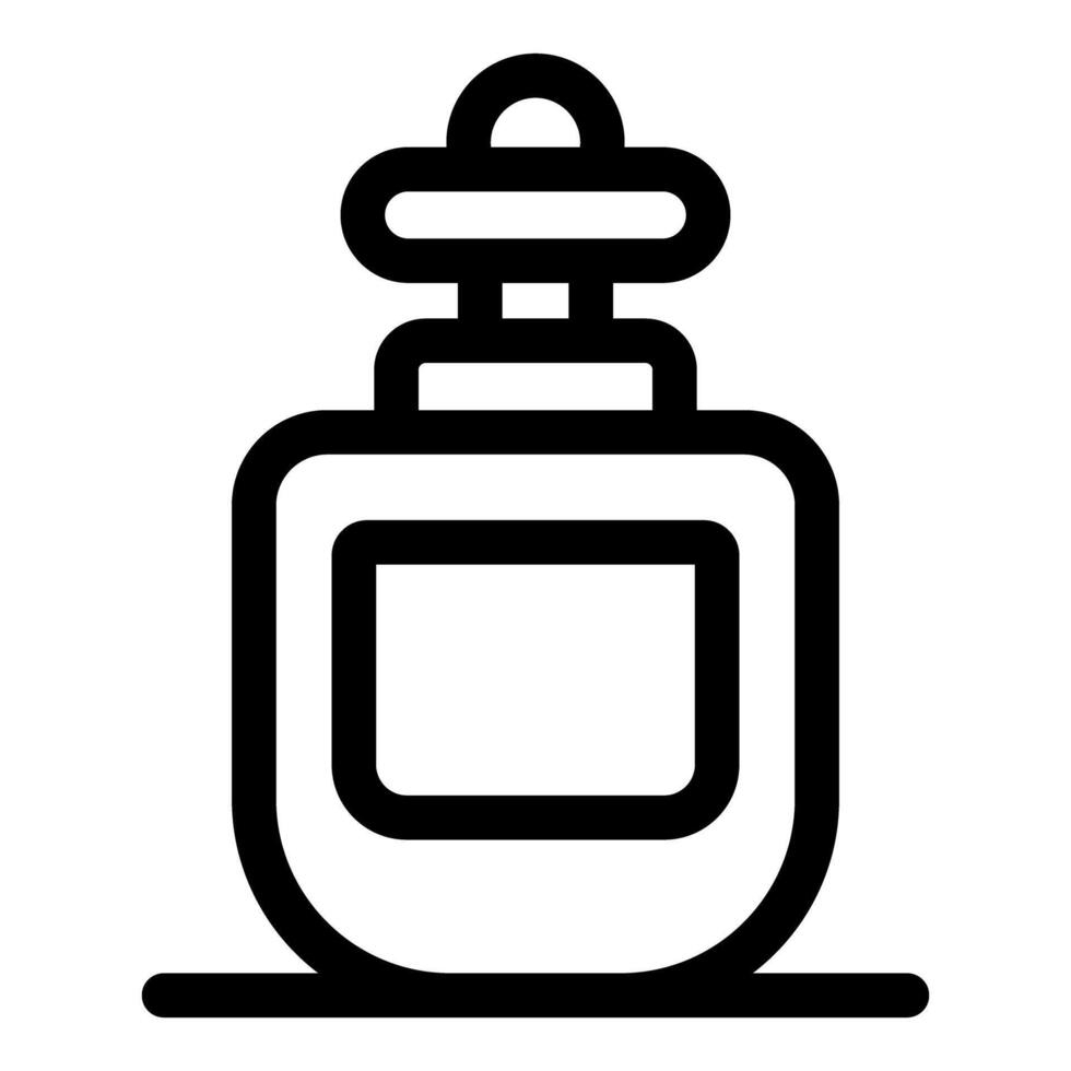 Perfume bottle standing on table with round cap line icon vector