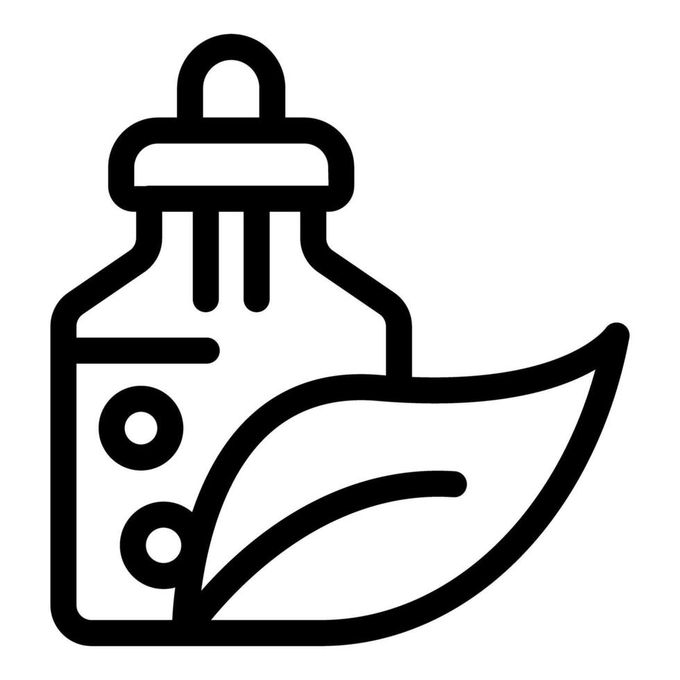 Bottle containing essential oil with leaf symbolizing natural ingredients vector