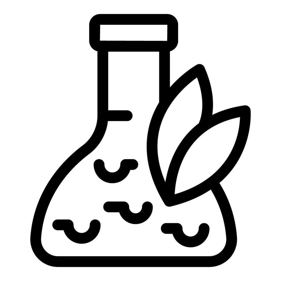 Laboratory flask filled with liquid and leaves symbolizing natural organic chemistry vector