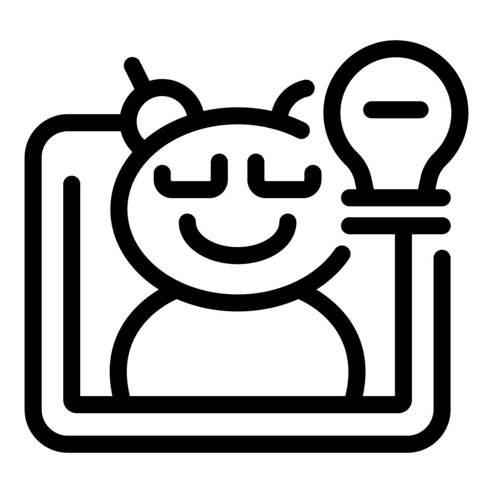 Cartoon character smiling and showing off a light bulb idea vector