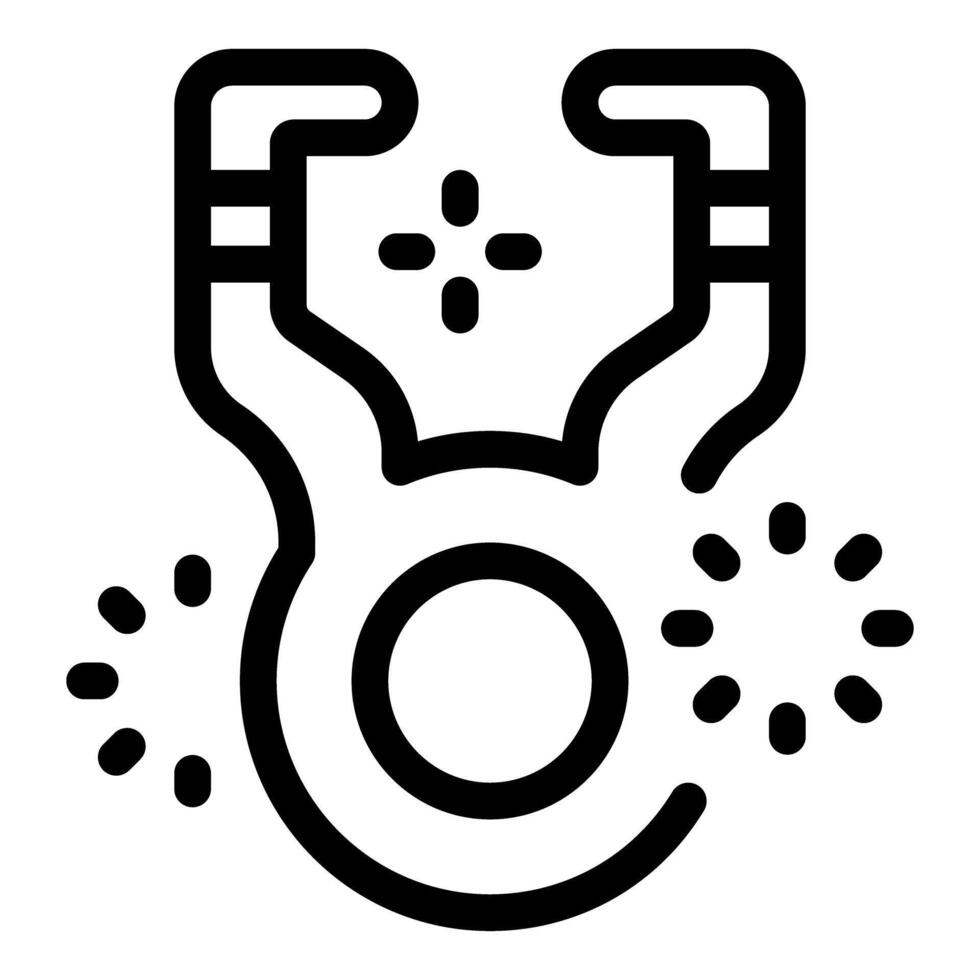 Slingshot aiming at target surrounded by explosions, gaming icon vector