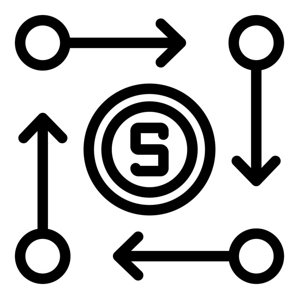 Money flow concept with coin and arrows pointing in different directions vector