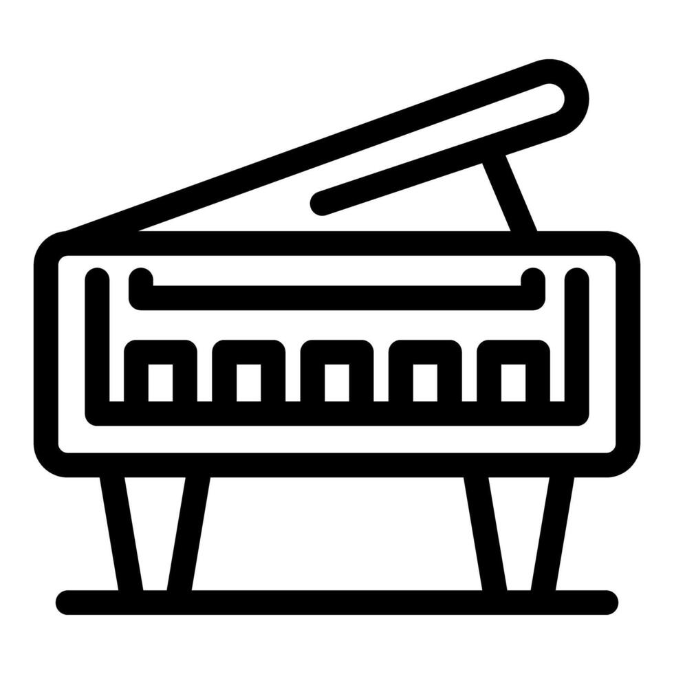 Grand piano standing on wooden legs with open lid and keyboard showing vector