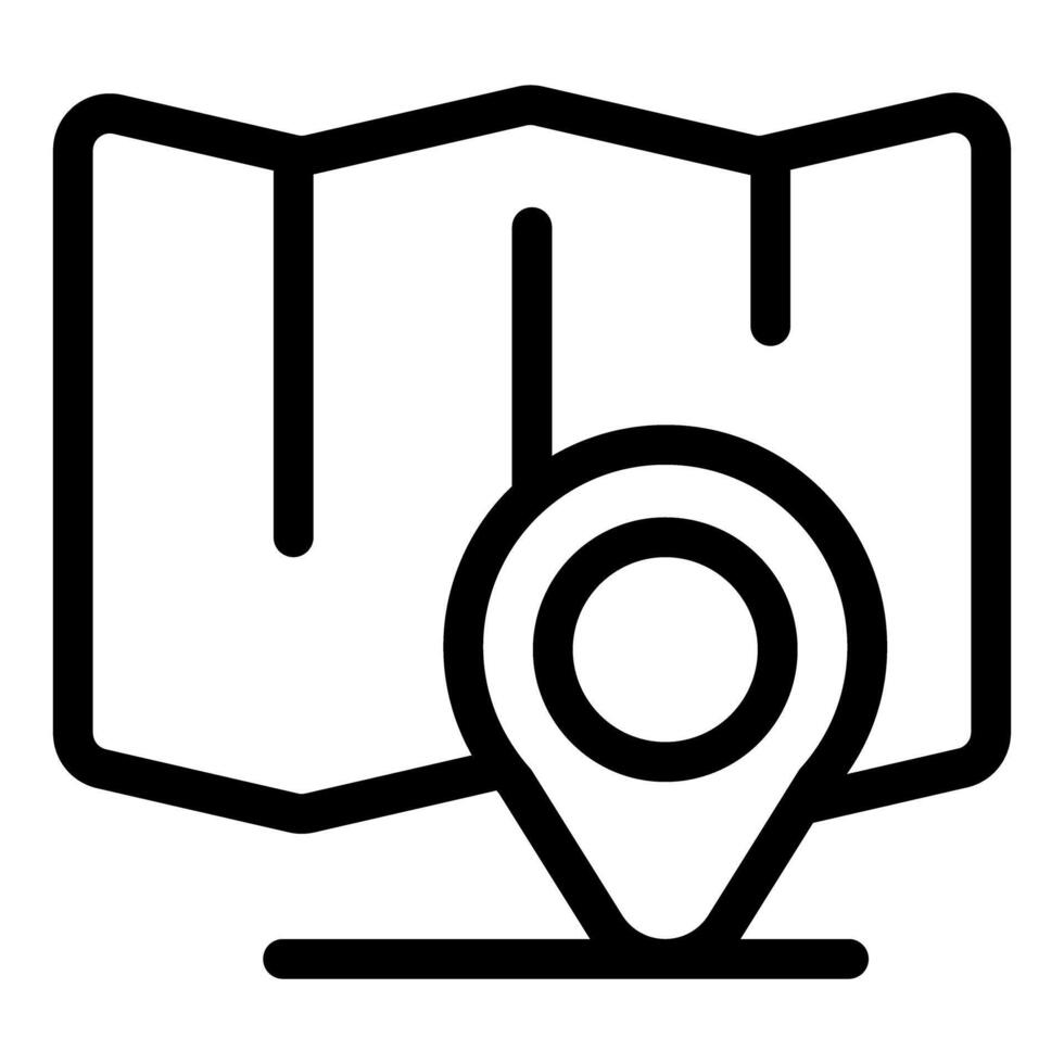 Location pin marking a point on a folded paper map for navigation vector