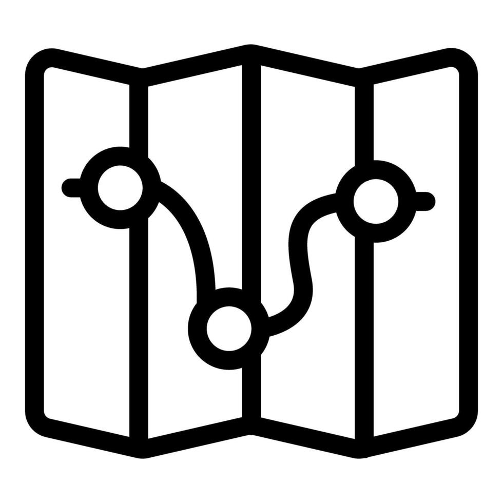 Folded paper map showing points of interest connected by a line vector