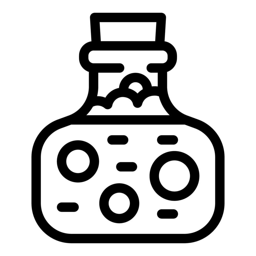 Glass bottle containing magic potion is bubbling and smoking vector