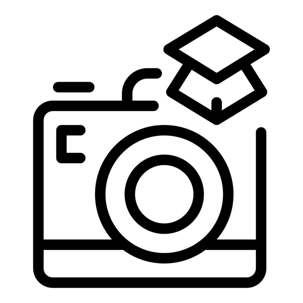 Icon of a camera with a graduation hat, symbolizing online photography courses vector