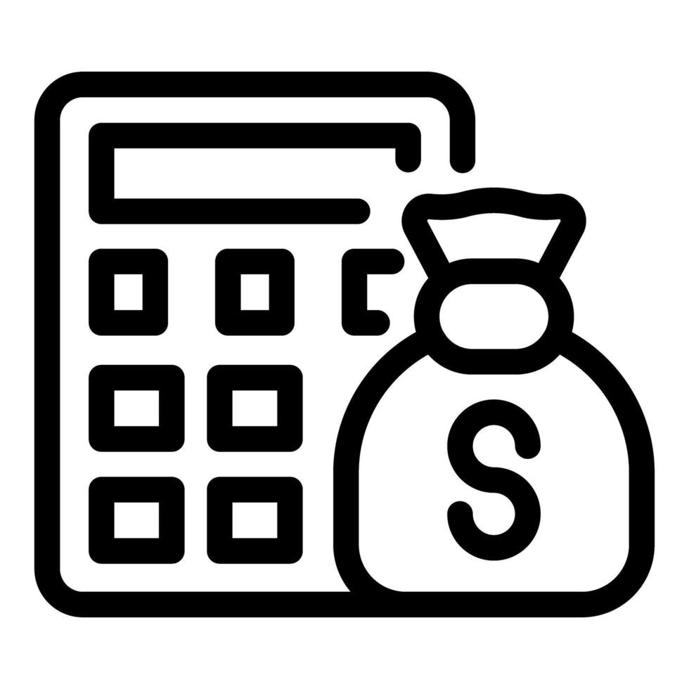 Calculator calculating money bag savings costs expenses budget icon vector
