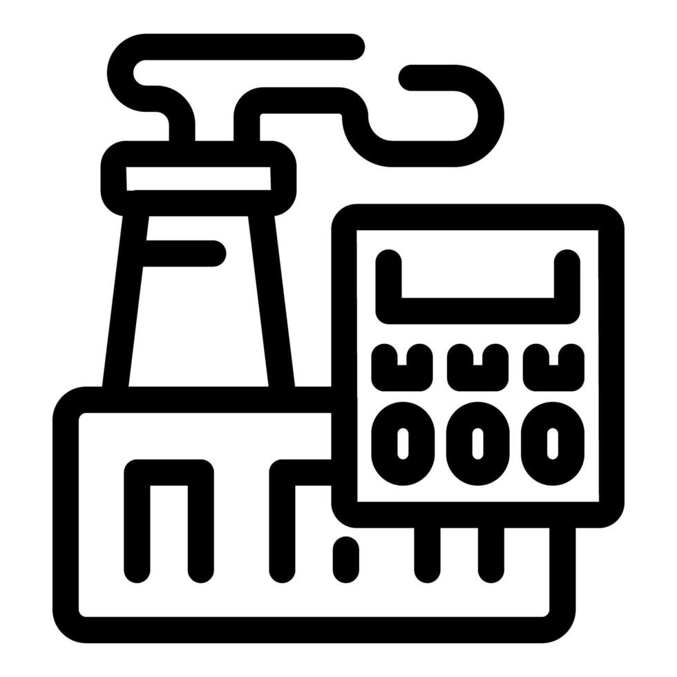 Factory building with smoking chimney and electronic control panel for monitoring production process icon vector