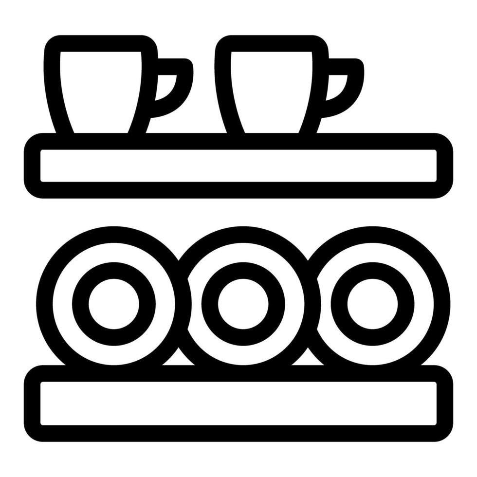 Kitchen shelf organizing plates and cups in modern house vector