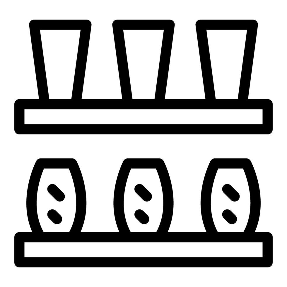 Kitchen storage icon showing jars and cups on shelves organizing food and drink vector