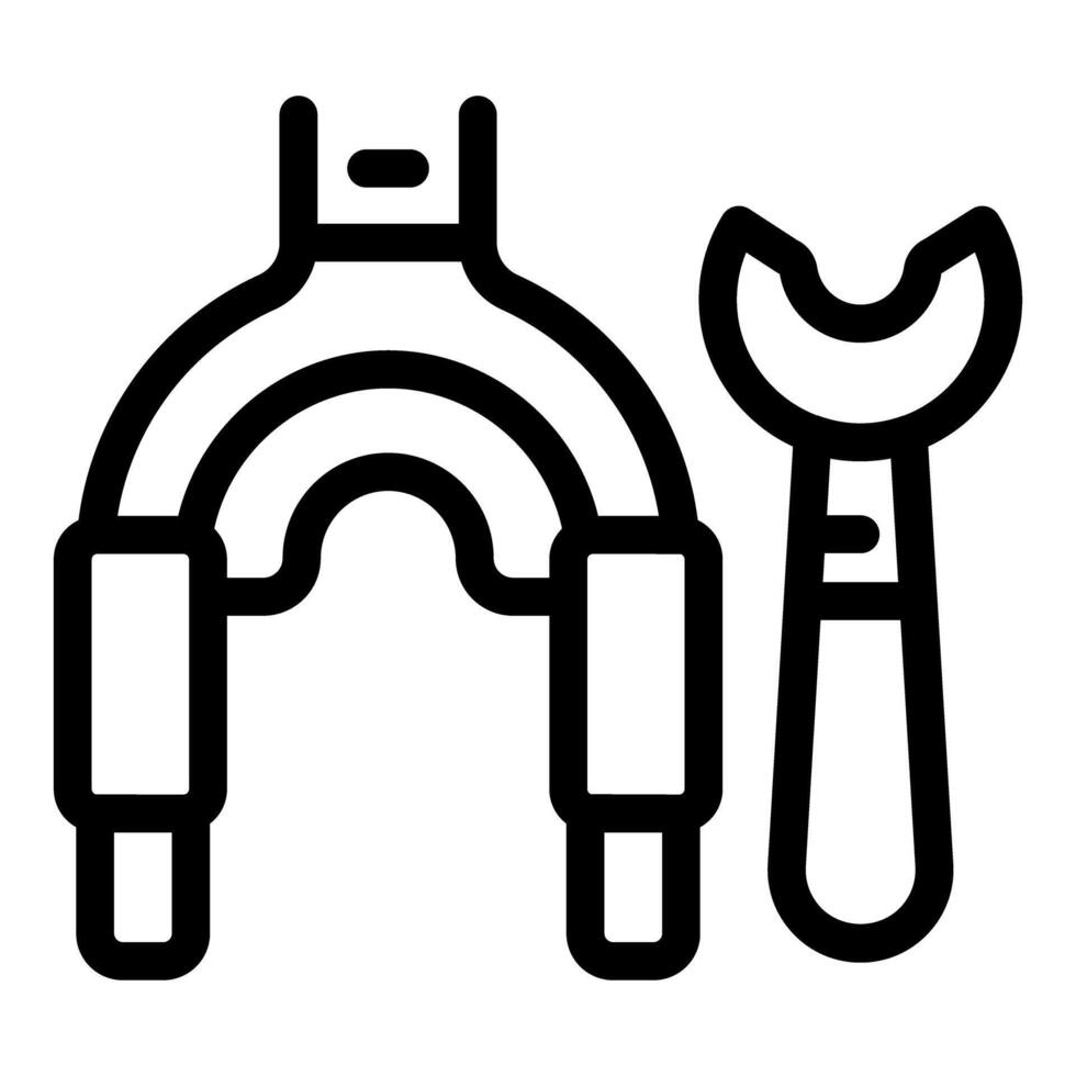 Bike handlebar being repaired with wrench icon vector
